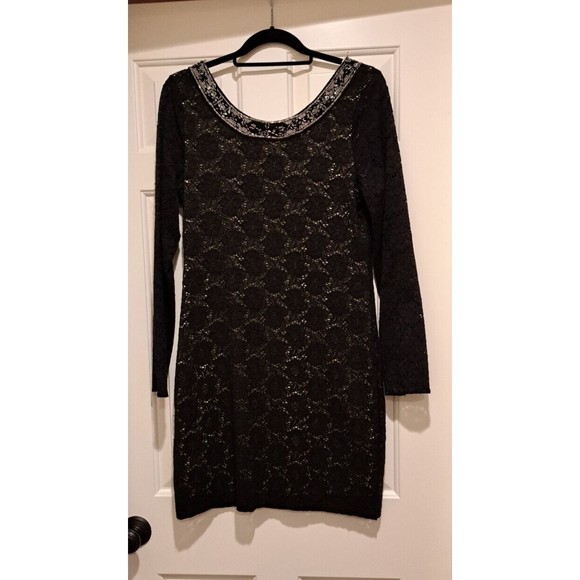 Denim & Supply Ralph Lauren Glam Lined Knit/Lace Flowers Dress Size Large Black - Picture 1 of 12